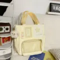 Japanese ins style yellow canvas tote bag student school backpack transparent pocket. - Tutoring Bag (With Pendant) / Yellow