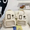 Japanese ins style minimalist campus student backpack and tote bag two piece set aesthetic pain bag - Two-Piece Set (With Charm) / White