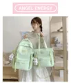 Ensemble de sac à dos et fourre-tout en toile vert clair pour étudiantes adolescentes. - Ensemble Deux Pièces Avec Pendentif / Vert