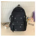 Sac a dos noir pour filles avec motif noeud, grand cartable scolaire style kawaii. - Sans pendentif / Noir
