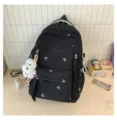 Sac à dos noir mignon avec nœud et pendentif chien pelucheux, grand format pour école et voyage. - Avec Pendentif / Noir