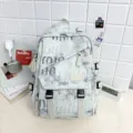 Stylish student canvas backpack with multi pockets and letter print design for daily use - No Pendant / White