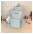 Sac à dos style collège mignon grande capacité avec broderie de nœud pour filles et voyage - Avec Pendentif / Bleu