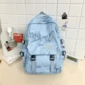 Stylish blue casual backpack with abstract letter print, ideal for students and daily travel use. - No Pendant / Blue