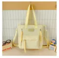 Sac à dos scolaire en toile jaune, broderie nœud mignon, grande capacité sac décontracté. - Sac de Cours Sans Pendentif / Jaune