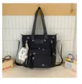 Sac à dos en toile noire avec imprimé nœud, grand cartable scolaire élégant fille. - Sac de Tutorat Avec Pendentif / Noir
