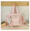 Sac cabas en toile rose avec charmant pendentif chien en peluche, grande capacité quotidienne. - Sac de Tutorat Avec Pendentif / Rose