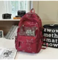Japanse ins stijl rode ster print rugzak en studententas met transparante voorzak. - Hangerstijl / Rood