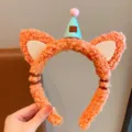 Schattige oranje lamswol pluche cartoon dierenoor haarband met feestmuts haaraccessoire - Wasbeer Haarband