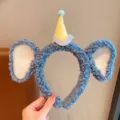 Blauwe pluche olifant haarband met feestelijk hoedje, schattig haaraccessoire voor vrouwen en meisjes. - Olifant Haarband