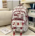 Zaino scolastico di grande capacità in stile cinese per studenti, stampato in rosso e bianco. - senza ciondolo / Rosso