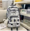 Zaino scolastico in tela in stile cinese per studenti, zaino casual di grande capacità con peluche. - Coniglio Volante / Nero