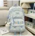 Zaino scolare di stile cinese con grande capacità, colore blu e bianco zaino casual. - Coniglio Volante / Blu