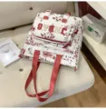 Zaino in tela in stile cinese grande capacità borsa scolastica casual rosso bianco - Borsa di Ripetizione (Senza Ciondolo) / Rosso