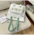 Zaino bianco in tela con spallacci verde salvia grande capacita borsa per studenti casual - Borsa di Ripetizione (Senza Ciondolo) / Verde