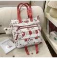 Borsa tote in tela in stile cinese, borsa scolastica di grande capacità per studenti. - Borsa di Ripetizione + Ciondolo Coniglio Volante / Rosso