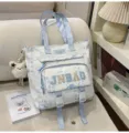 Grande capacità borsa shopper in tela borsa da scuola a tracolla con tasca frontale e nuvola - Borsa di Ripetizione + Ciondolo Coniglio Volante / Blu
