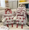 Set zaino e borsa tote in tela con stampa a inchiostro rosso e bianco stile cinese. - Set di Due Pezzi + Ciondolo Coniglio Volante / Rosso