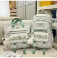 Set zaino da scuola in stile cinese e borsetta abbinata per studenti, grande capacità. - Set di Due Pezzi + Ciondolo Coniglio Volante / Verde