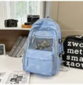 Japanse ins-stijl sterren print schoolrugzak met transparante netzak en schattige beer. - Hangerstijl / Blauw
