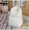 Japanese style minimalist large capacity white backpack for students, casual PU leather school bag. - L / No Pendant / White
