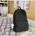 Japanese style large capacity black school backpack for students, casual daily casual book bag. - L / With Pendant / Black