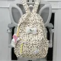 Leopard print student backpack, cute casual canvas double shoulder bag for daily school use. - With Pendant / L / Yellow