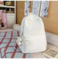 Japanese style large capacity white school backpack for students, casual minimalist bookbag - L / With Pendant / White