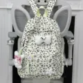 Japanese ins style green leopard print backpack cute student school bag with plush accessories - With Pendant / L / Green