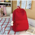 Japanese style large capacity red school backpack for students, casual lightweight bookbag. - L / With Pendant / Red