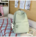 Light green casual canvas backpack for students, large capacity daily daypack with cute pendant. - L / With Pendant / Green