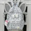 Japanese ins cute floral backpack student school bag with plush rabbit pendant variant - With Pendant / L / Blue