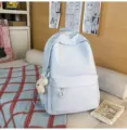 Japanese style large capacity student backpack for teenage girls, simple minimalist school bag. - L / With Pendant / Blue