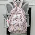 Pink leopard print backpack cute aesthetic school bag with plush charms for girls teenagers - With Pendant / L / Pink