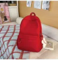 Casual red canvas school backpack for students, stylish large capacity daypack with front pocket. - S / No Pendant / Red