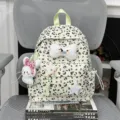Green leopard print backpack cute bow star plush charms student school bag casual daypack - With Pendant / S / Green