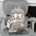 Leopard Print Cute Bow Star Backpack Casual School Bag Variant Style for Teen Girls and Students - With Pendant / S / Khaki