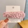 Pinza de pelo de felpa rosa otoño invierno pasador suave de lana de cordero dulce - Clip de Gota / Rosa