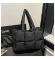Black Quilted Puffer Tote Bag, Soft Padded Pillow Shoulder Bag for Women, Versatile Style. - No Pendant / Black