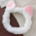 Diadema bonita de orejas de gato de felpa suave para lavar la cara, banda de pelo para maquillaje. - Diadema de Oreja Blanca