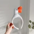 Schattige pluche gans haarband voor gezicht wassen, zachte en donzige haarhoop voor dames. - Witte Eend Hoofdband