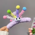 Pinza de pelo de monstruo de peluche lindo con limpiapipas coloridos y ojos para uso diario - Púrpura