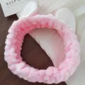 Diadema de peluche con orejas de gato bonita para lavar la cara y maquillaje diario. - Diadema de Oreja Rosa Coreano