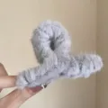 Grey plush hair claw clip, cute winter shark clip for half up hairstyles, soft daily hair accessory - Blue Gray Hair Claw