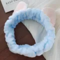 Lindo diadema de orejas de gato de felpa para lavar la cara maquillaje, suave azul y rosa. - Diadema de Oreja Azul