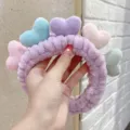 Cute plush heart headband for washing face, soft fuzzy makeup hair band for women and girls. - Purple