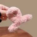 Pince à cheveux duveteuse rose pour femme, jolie griffe en peluche, accessoire d'hiver. - 5# Rose