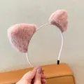Diadema de orejas de gato de felpa rosa lindo esponjoso suave invierno lavado accesorios para - Rosa