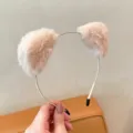 Bonita diadema de orejas de gato peludas para mujeres otoño invierno accesorio para el pelo - Albaricoque