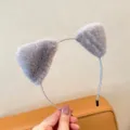 Linda diadema de orejas de gato esponjosas para mujer, accesorio de pelo de peluche suave. - Gris